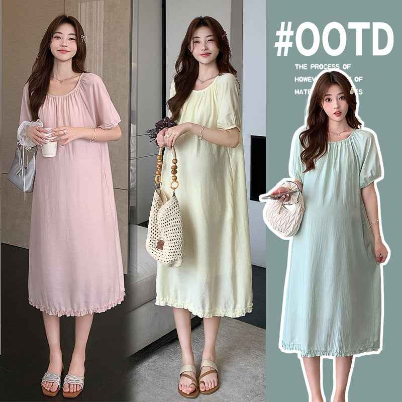 Sweet-style Age-reducing Chiffon Midi Dress With Pockets
