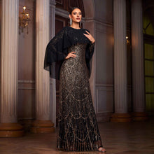 Elegant Long Sleeve Round Neck Shawl Banquet Sequined A- Line Evening Dress by Mirlaine Univers
