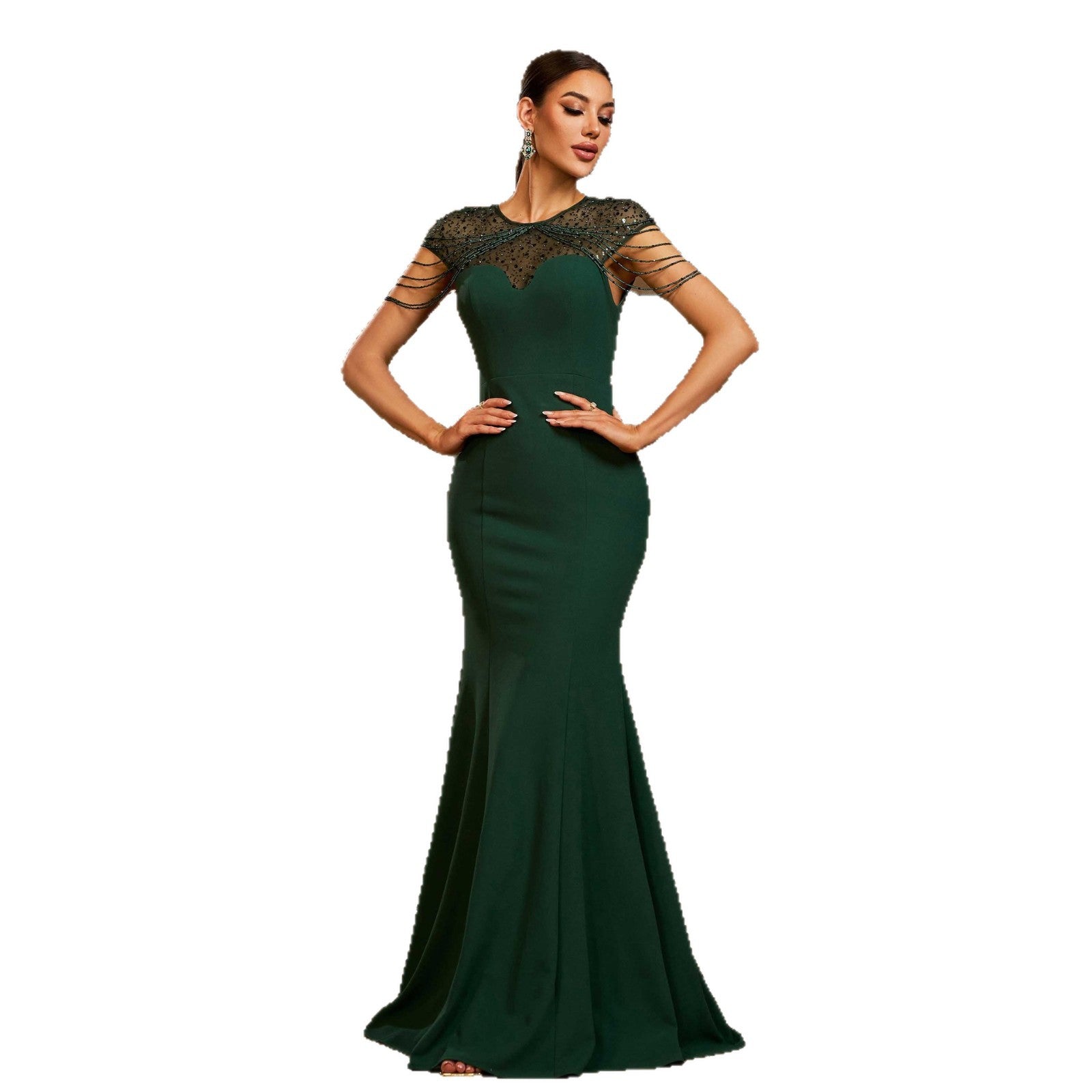 Elegant Sleeveless Round Neck Sequins Slim-fit Sheath Banquet Fishtail Evening Dress by Mirlaine Univers