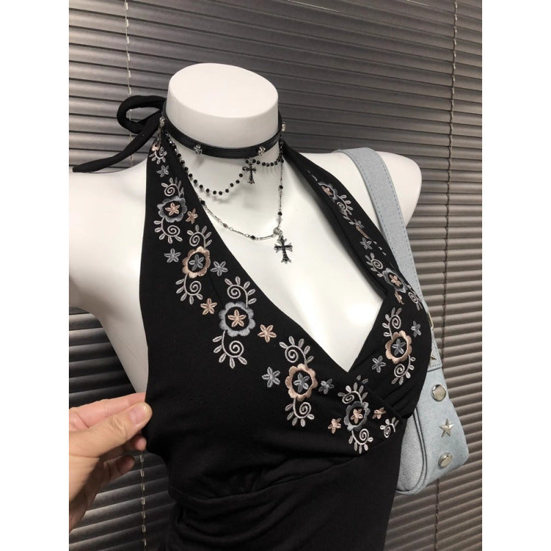 Niche Black V-Neck Embroidered Halter Backless Sophisticated Vintage Top by Mirlaine Univers Niche Black V-Neck Embroidered Halter Backless Sophisticated Vintage Top Mirlaine Univers niche-black-v-neck-embroidered-halter-backless-sophisticated-vintage-top 0 Niche Black V-Neck Embroidered Halter Backless Sophisticated Vintage Top Mirlaine Univers Niche Black V-Neck Embroidered Halter Backless Sophisticated Vintage Top