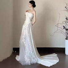 Satin Lace Wedding Veil Tube Top Fishtail Wedding Dress by Mirlaine Univers