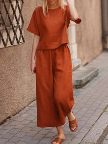 European And American Women's Linen Casual Loose Solid Color Suit Two-piece Women by Mirlaine Univers