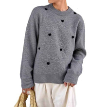 Womens Crew-Neck Pullover Heart Jacquard Knitted Sweater