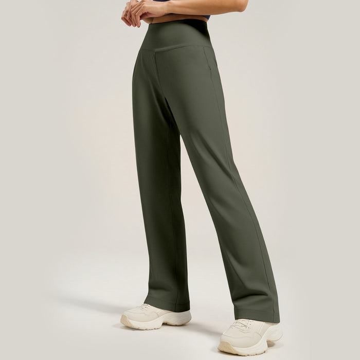 Pantalon de yoga droit et ample uni pour femme avec poches arrière