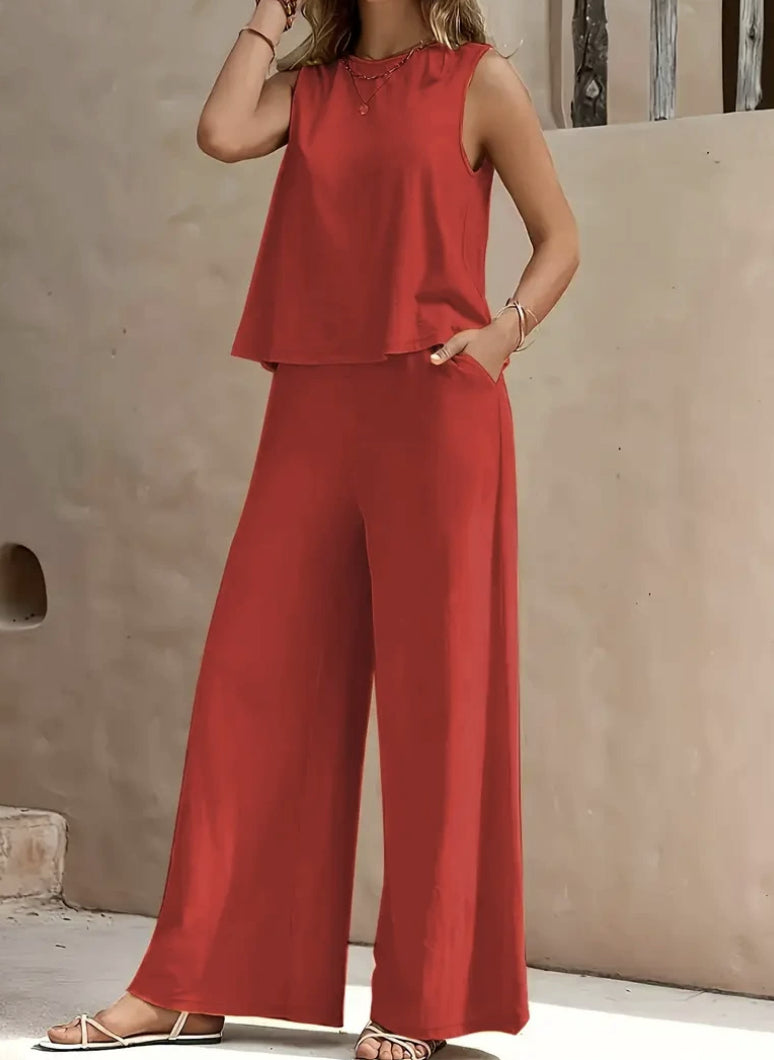 Solid Color Casual Loose Pants Sets For Women Elegant Spring Summer Women's Two Pieces Suit Full Trouser Set Female Outfit Clothes by Mirlaine Univers