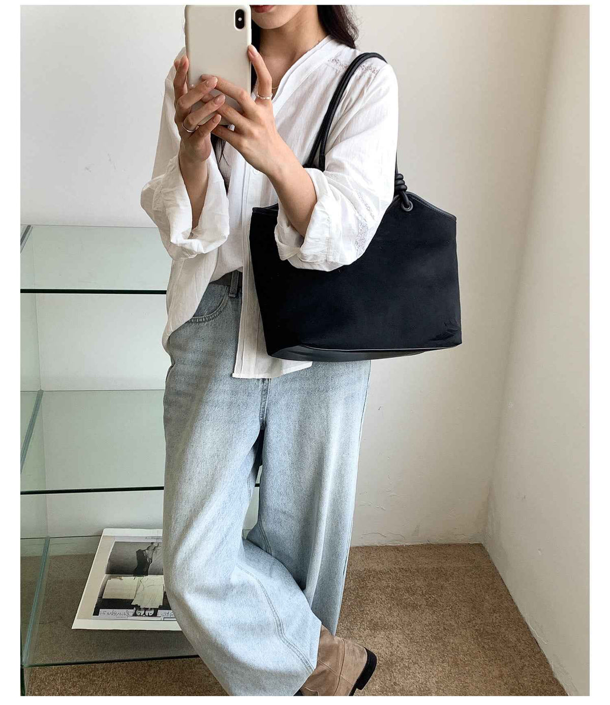 Retro Western-style Solid-color Suede-velvet Shoulder And Tote Bag For Women