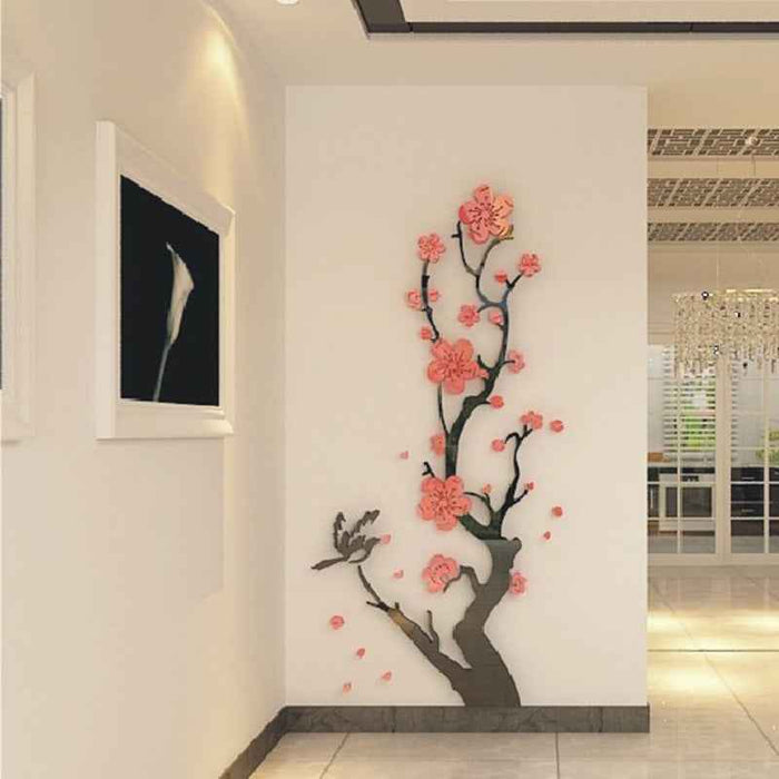 Autocollant mural 3D en cristal acrylique, motif fleur de prunier pour décoration de fond de mur TV