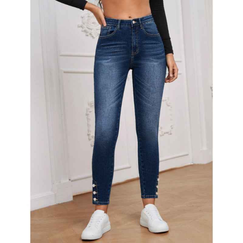 Foot-zip Tight-fitting Stretchy Denim Cropped Pants