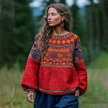 Womens Printed Crew-Neck Sweatshirt In A Sweater-Look Style