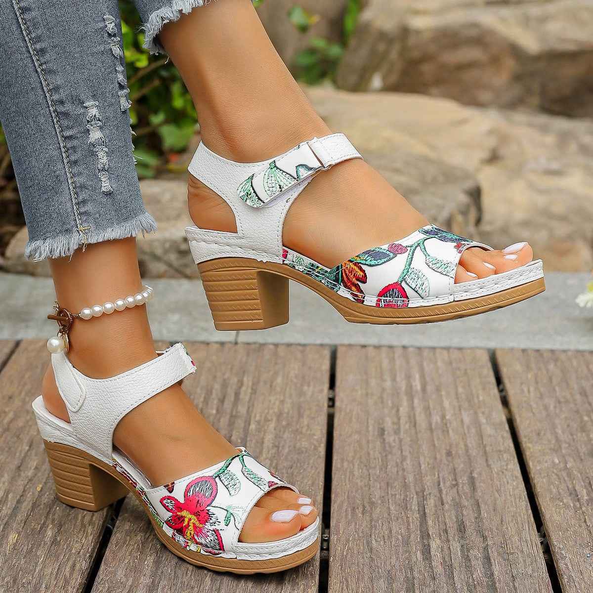 High Heel Sandals Velcro Buckle Casual Sandals For Women