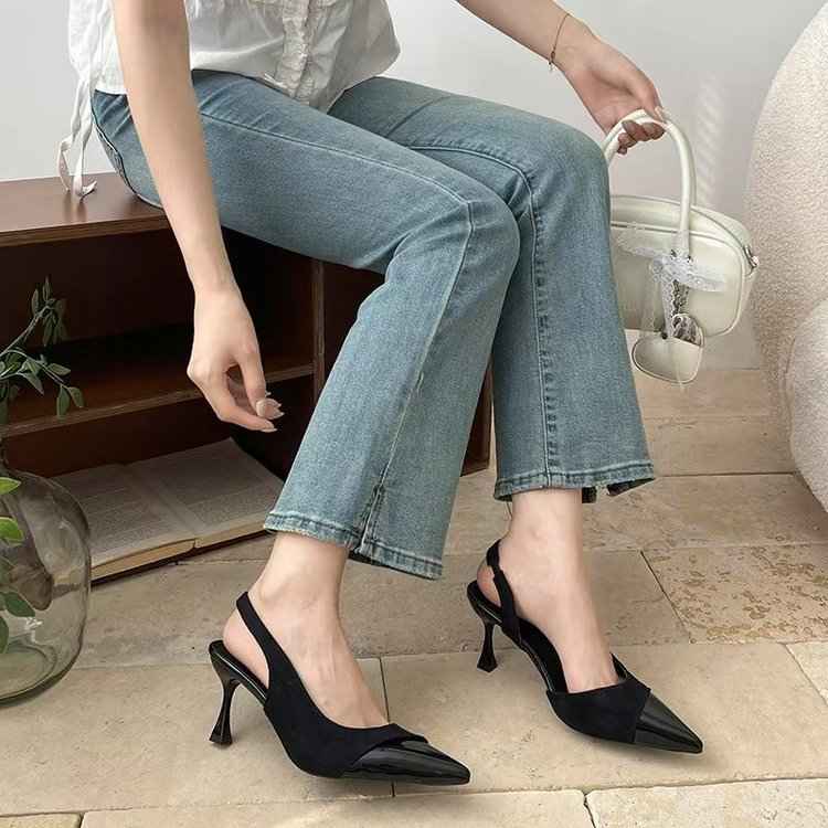 2025 Summer New French Style Pointed Toe High Heels, Spliced Closed Toe Sandals For Women, Elegant Fairy Shoes