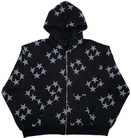 Stars Printed Zipper Hooded Cardigan Couple Fashion Outerwear Hoodies Sweatshirt Street Men Women Coat by Mirlaine Univers