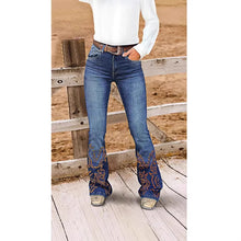 Womens Retro Beaded Embroidered Stretch Denim Jeans by Mirlaine Univers