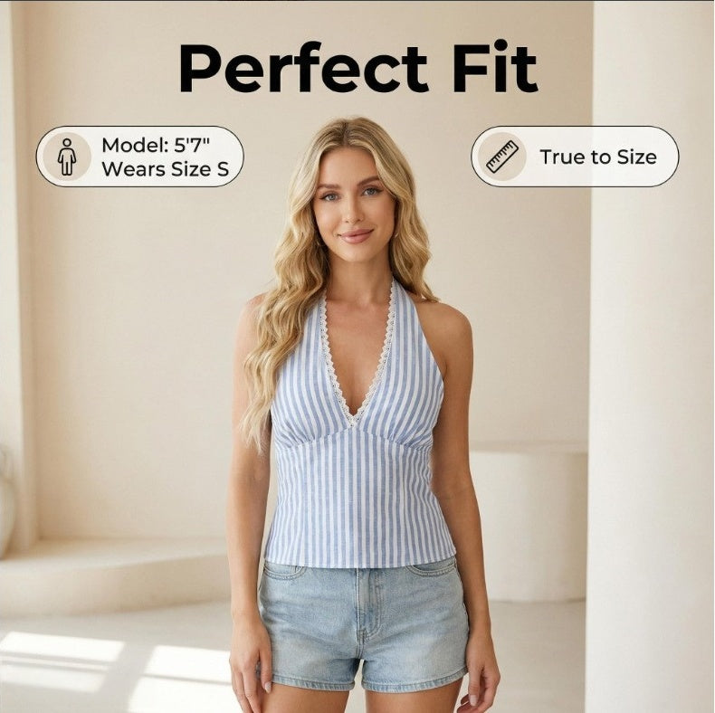 Women's Summer Striped Backless Lace Camisole