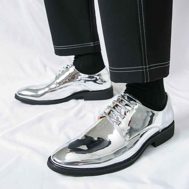 Mens Casual Pointed-toe Glossy Leather Shoes In British Style