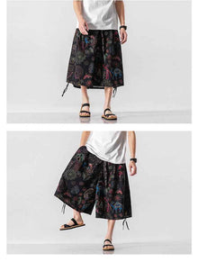 Men's Loose-fitting Chinese Style Elephant Flower Cropped Large Trunks Radish Beach Flower Pants