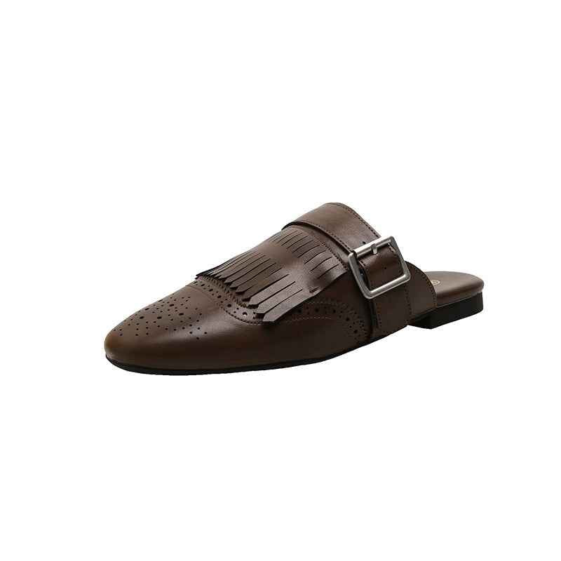 Fringed Closed-toe Mule Sandals For Women