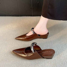 Elegant Pointed Toe Metal One-Strap Mules 2025 Summer New Wedge Heel Platform Sandals For Women