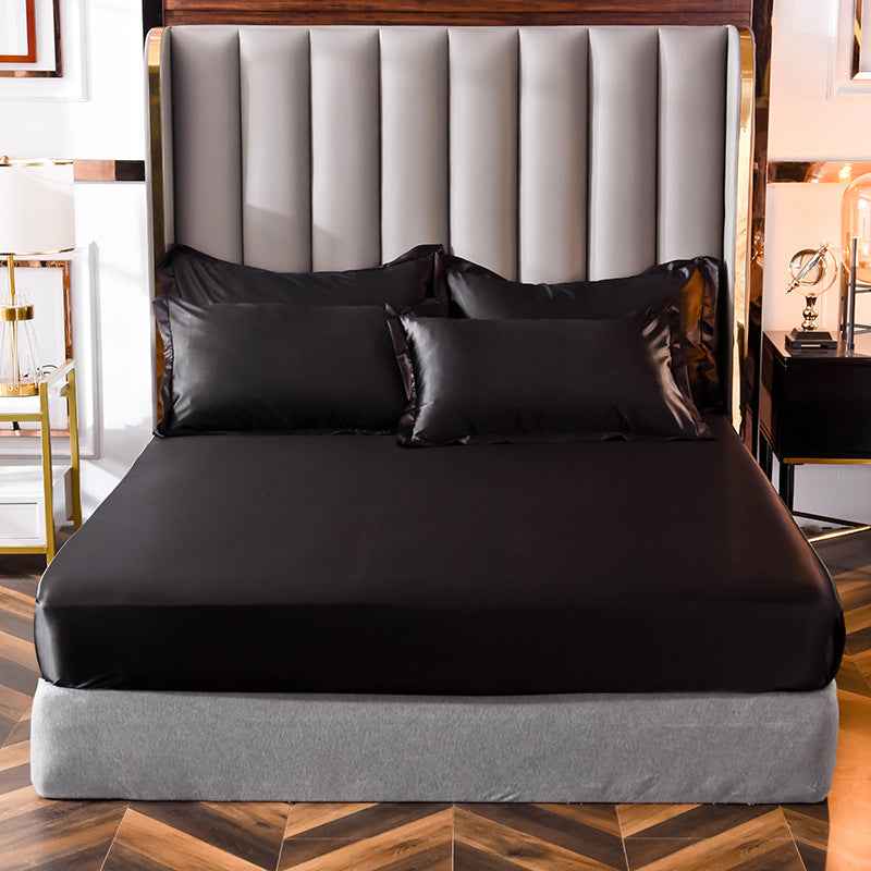 Popular Washed Silk Fitted Sheet Solid Color Home Textile Fitted Sheet