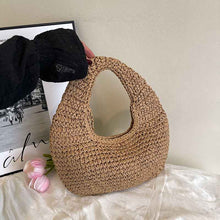 Beach-style Straw Sand Beach Bag Solid-color Crescent-shaped Tote