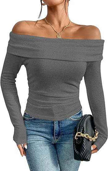 Womens Off-shoulder Figure-hugging Long-sleeve Slip Dress With A Boat Neckline
