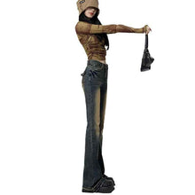 Retro Washed High-Waist Flared Jeans For Women