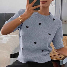 Womens Crew-Neck Pullover Heart Jacquard Knitted Sweater