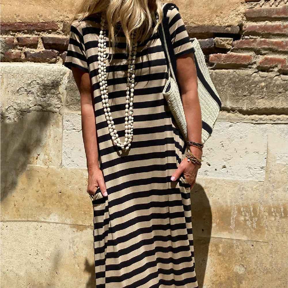 Women's Short-Sleeve Pocket Casual Long Dress