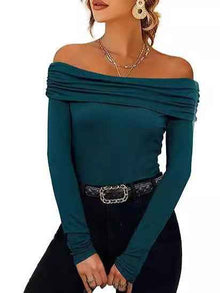 Womens Off-shoulder Figure-hugging Long-sleeve Slip Dress With A Boat Neckline