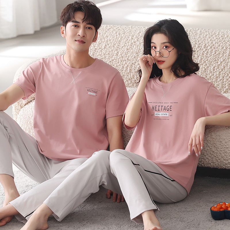 Couple Pajamas Cotton Red Animal Year Trousers Short Sleeve Home Clothes Set by Mirlaine Univers