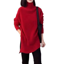Mid-length Womens Asymmetrical High-neck Split Sweater