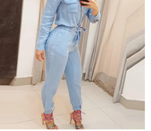 Women's New Blue Zipper One-piece Trousers by Mirlaine Univers