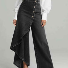 Denim Skort With Button Closure And Washed Finish For Women