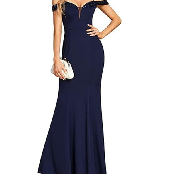 Women's Clothing Off-neck Sling Evening Long Dress by Mirlaine Univers