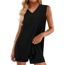 Casual Fashion V-neck Sleeveless Top And Shorts Set With Pockets