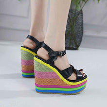 New Rainbow Wedge Peep Toe Sandals For Women