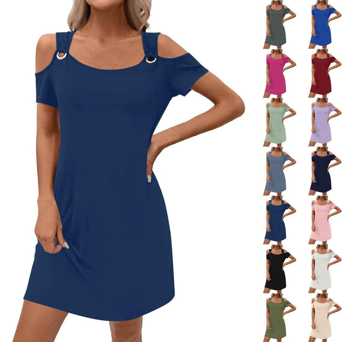 Womens Solid-Color Elegant Off-Shoulder Skirt