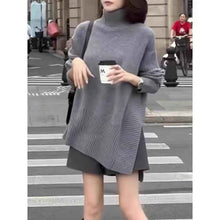 Mid-length Womens Asymmetrical High-neck Split Sweater