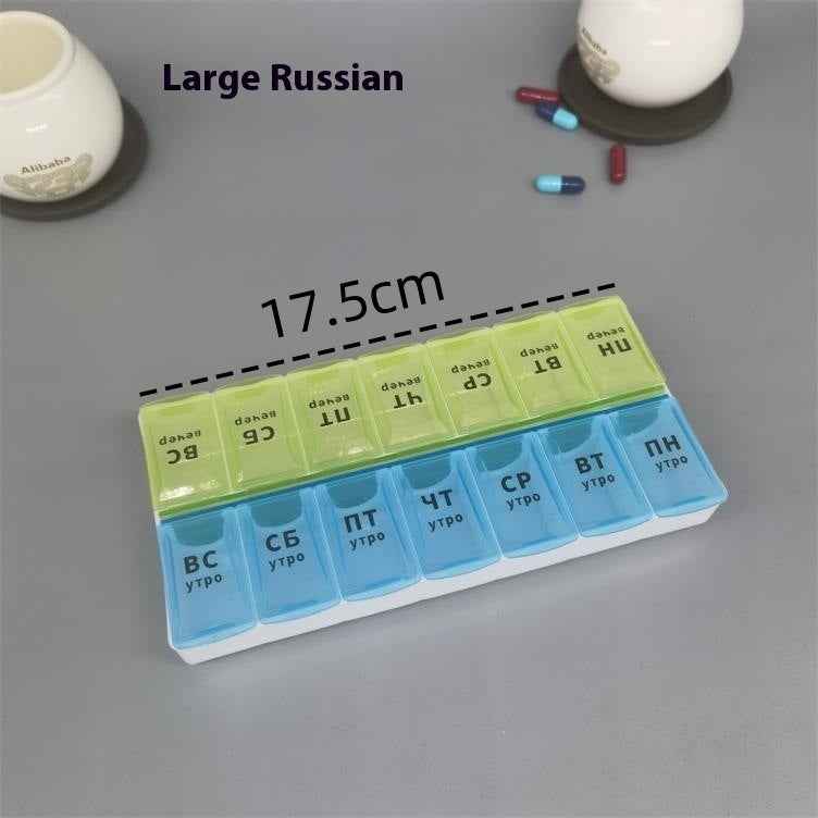 Big Small Size 14 Grid Week Pill Box Morning And Evening Color Week Pill Box Printing Russian English