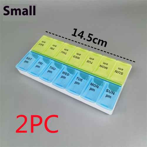 Big Small Size 14 Grid Week Pill Box Morning And Evening Color Week Pill Box Printing Russian English
