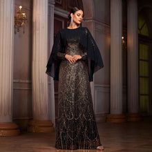 Elegant Long Sleeve Round Neck Shawl Banquet Sequined A- Line Evening Dress by Mirlaine Univers