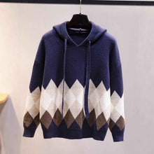 European And American-style Hooded Sweater Loose-fit Diamond-patterned Base Knit Top