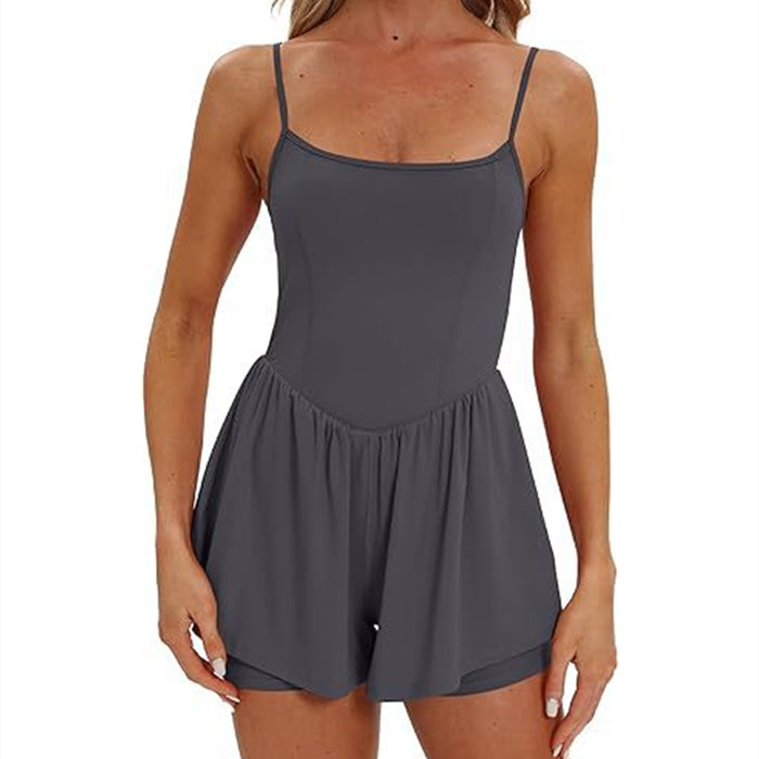 Combishort femme sans manches à bretelles spaghetti et double doublure