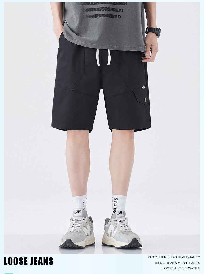 Summer Ice Silk Cotton Cool-Feel Mens American-Style Retro Straight-Edge Work Shorts For Outdoors