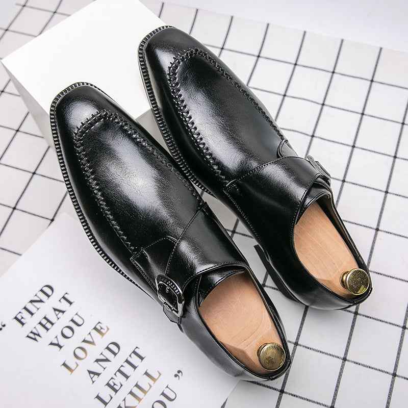 Spring And Autumn Fashion Square Buckle Low-cut Dress Leather Shoes