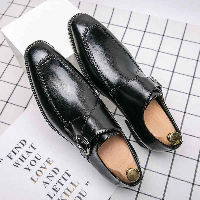 Spring And Autumn Fashion Square Buckle Low-cut Dress Leather Shoes
