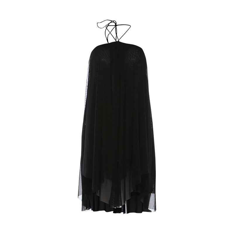 Womens Holiday Halterneck Lace-Up Backless Short Dress