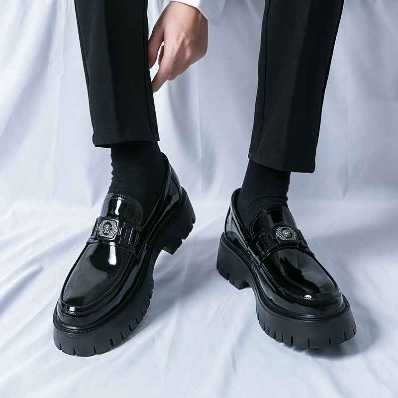 Summer Glossy Breathable Hidden Heel Platform Loafers Small Leather Shoes
