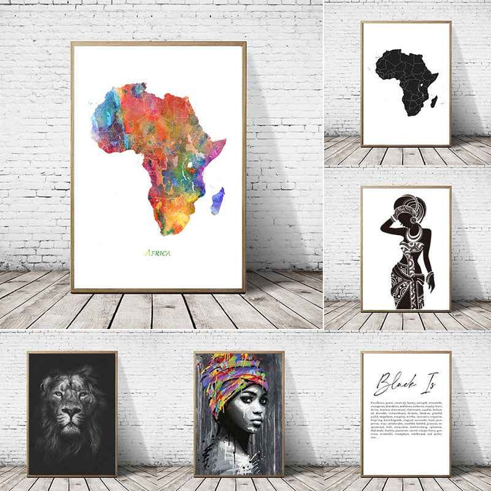 Affiche murale de carte de l'Afrique et peinture sur toile