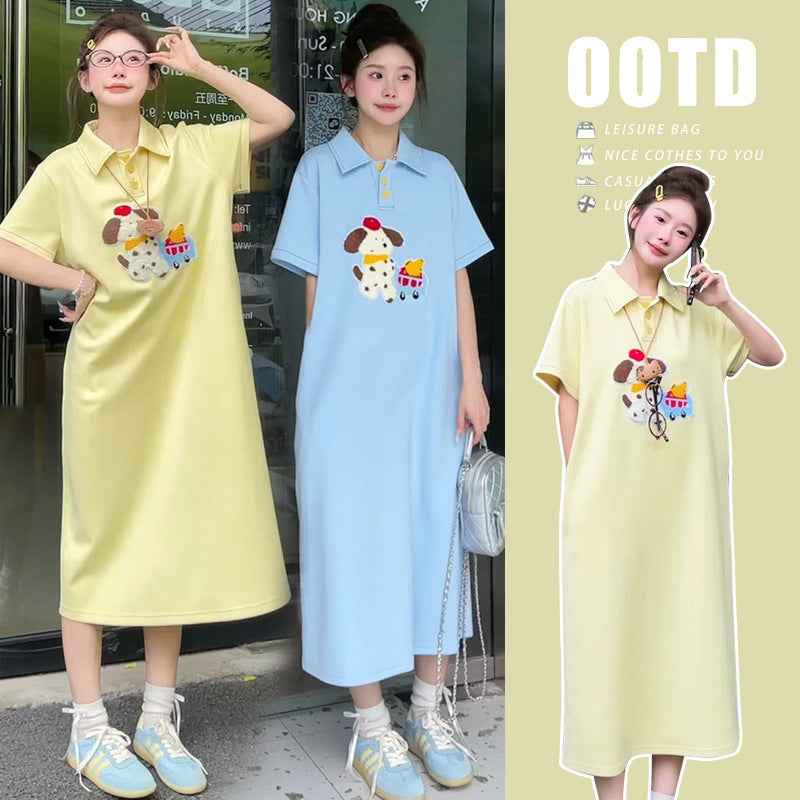 Fashionable Embroidered Polo-Neck Chic Flap-Collar Puppy Dress